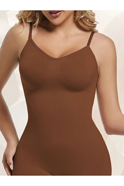 MİSTİRİK Larix Model Extra Shaping / Sculpting Extra Firming Full Length Jumpsuit Corset Brown Color