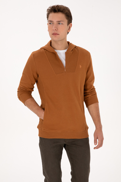 U.S. Polo Assn. Erkek Regular Fit Yarım Fermuarlı Kapüşonlu Camel Sweatshirt ...