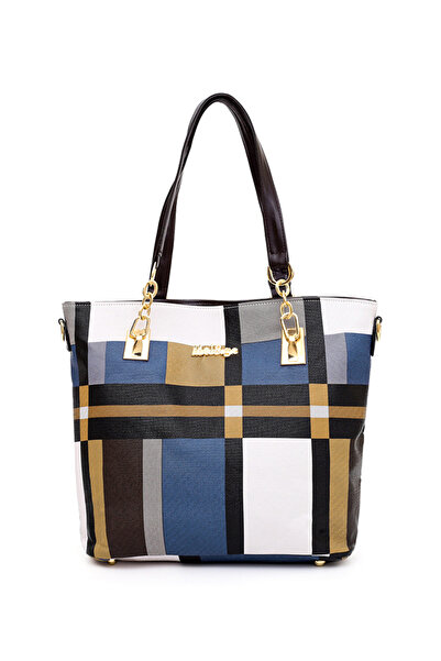 HALAMODO Blue, Black, White 6-Piece Handbag Set with Lattice Texture