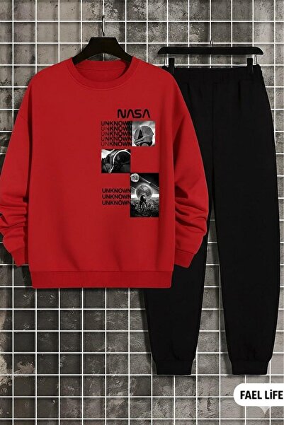FAEL LİFE طقم ملابس رياضية للجنسين بتصميم ناسا، قطعة علوية وسفلية بقصة واسعة