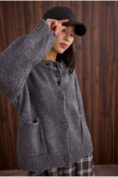 HEQA Alpaca Short Cardigan Anthracite