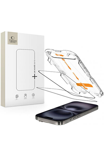 Apple Tech-Protect Quick Set+ Screen Protector for iPhone 16 / 15, Tempered Glass,