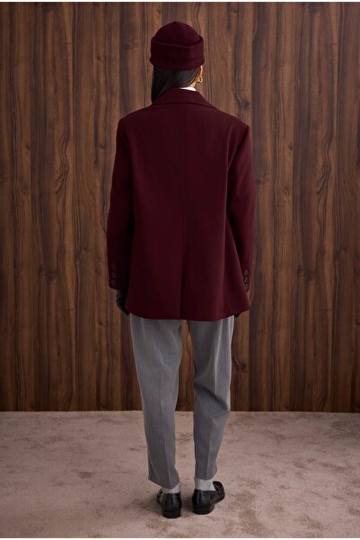 HEQA İnce Kaşe K Double-Breasted Jacket Claret Red