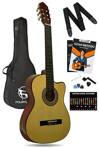 Fourtune Luca CW-200YL Sarı Kesik Kasa Klasik Gitar Seti 4/4 Sap Ayarlı (Cutaway)