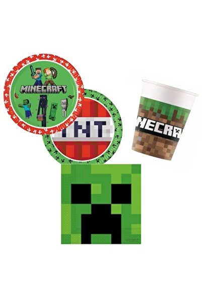 Procos Set 36 piese articole de petrecere Minecraft - 8 farfurii 23cm, 8 paha...
