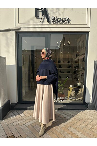 QOOQ STORE 26FW230 Bluză de damă cu detaliu eșarfă bleumarin