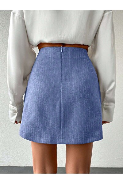 Purpleclo İki Düğmeli Pileli Mini Etek