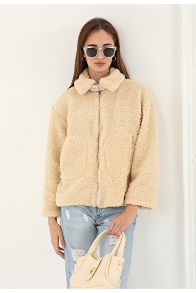 stcococix since 1990 Lined Zippered Plush Coat with Pocket Details