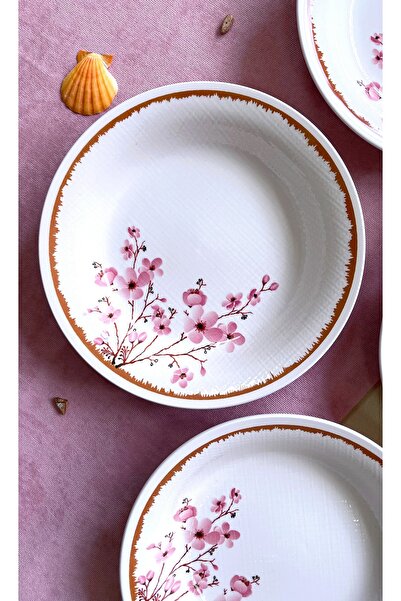 Erbaşlar Luxury Sakura Pattern Ceramic Dinner Set for 6 People (20 cm)