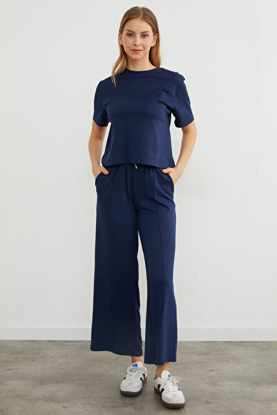 Fulla Moda Modal Sweatpants with Tie Waist and Green Front Detail