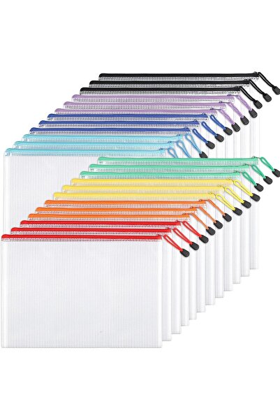 Generic ICV V 24-Piece A4 Zipper File Bags - Mesh Document Pouches, Assorted Colors