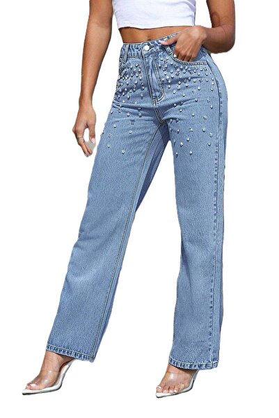 StreetWear Outlet Women's Mom-Fit Jeans with Diamond Decorations