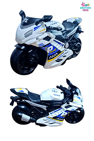 Brother Toys دراجة نارية لعبة عالية الجودة من إنتاج خاص من الخارج، لون أبيض، دراجة شرطة 14 سم. 1 قطعة
