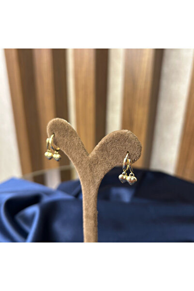 Arpaş 14 Ayar Kalp Detaylı Halka Küpe