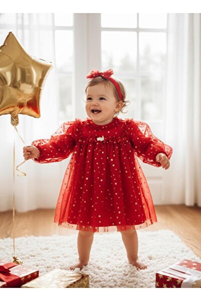 BİLGEN Style Girl's Dress Star Patterned Party Wedding Dress Single Jersey 10...