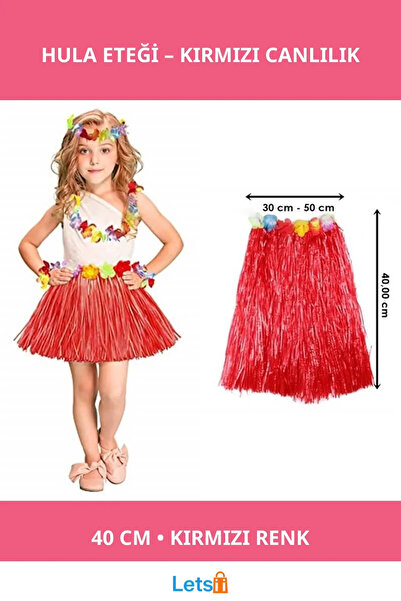 Letsii تنورة هولا هاواي حمراء لامعة بطول 40 سم مع خصر مطاطي قابل للتعديل
