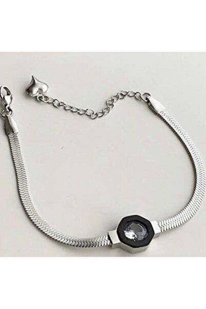 ZERVA QUEEN سوار فضي من الفولاذ بتصميم حزام السمكة من حجر واحد