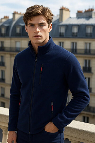 COMBİNE MİCHAİL Men's Zippered Casual Navy Blue 3-Piece Sweatshirt