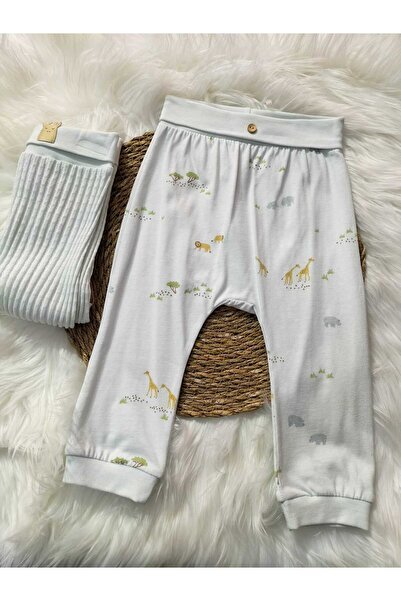 mayakids Baby Caramel Baby Animal Patterned Combed Cotton 2-Piece Bottoms Without Socks