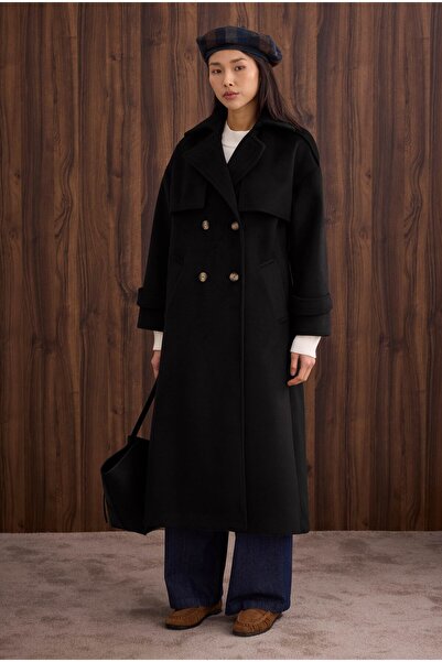 HEQA Windbreaker Long Coat Black