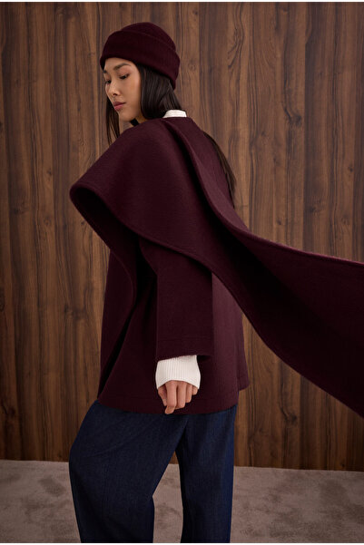 HEQA Palton cu guler șal cu curea Burgundy