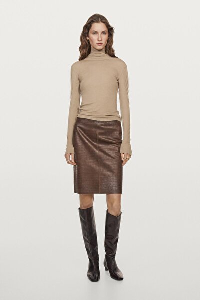 Massimo Dutti Suni timsah derisi desenli kısa deri etek