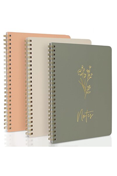 ZICOTO Aesthetic Spiral Notebooks Set, Cute 3-Pack with Pockets and Lined Pages (20×15 cm) -