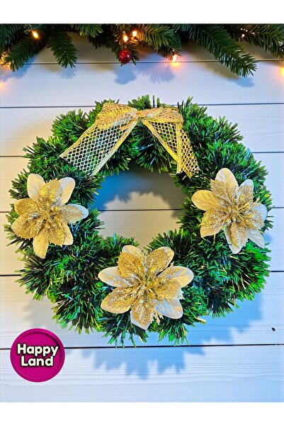 Happyland Christmas Wreath Door Ornament Gold Color 30 cm Door Wall Tree Ornament Small Size