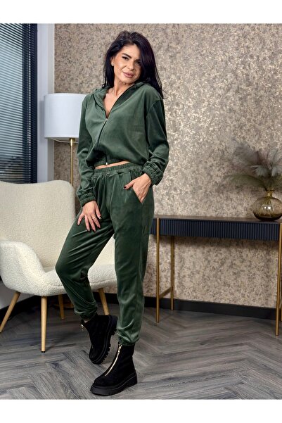 RAMONA BADESCU EXCLUSIVE Fine velvet tracksuit with cropped sweatshirt and cuffed trousers