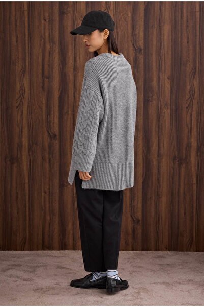 HEQA Braided Long Sweater Gray