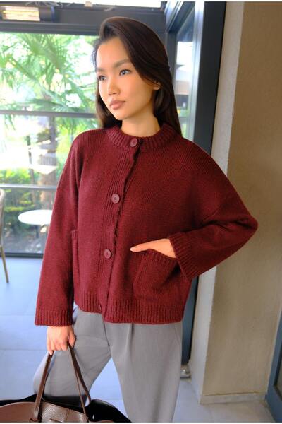 HEQA Alpaca Short Cardigan Burgundy