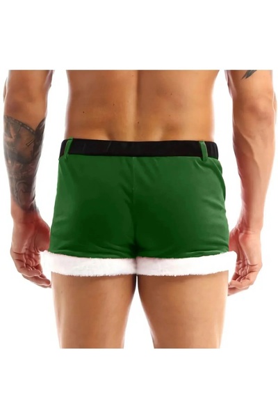 MadyaButik Men's Green Color Belt Bridge Detailed Velvet New Year's Men's Gift Boxer