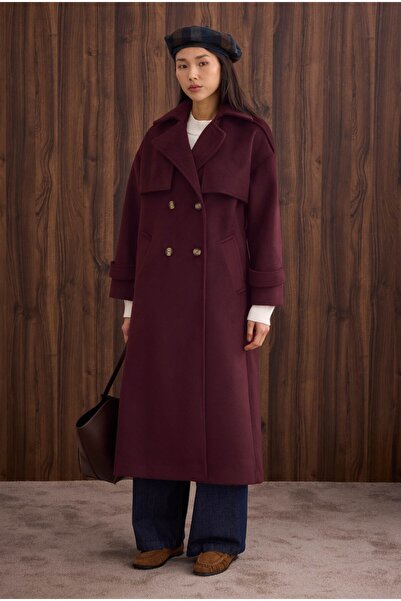 HEQA Windbreaker Long Coat Burgundy