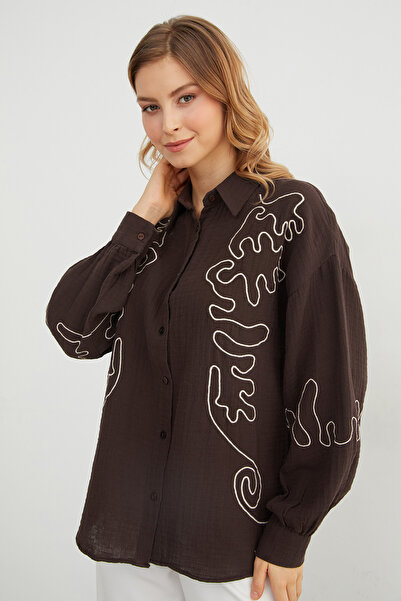 Fulla Moda Geometric Embroidered Loose Shirt