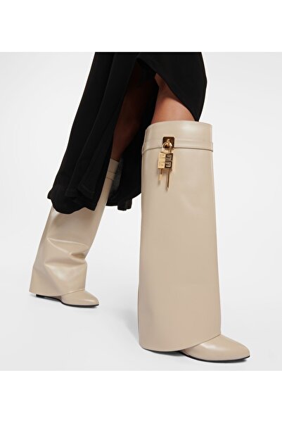 MYVOLANTE Cream Dust Cover Detailed Wedge Heel Women's Boots