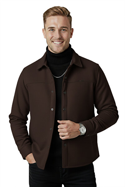 DeepSEA Ανδρικό καφέ ελαστικό ύφασμα Μπουφάν χωρίς τσέπες με άνετη εφαρμογή – Μπουφάν με κουμπωτά κουμπιά, ελαστικό και κομψό μοντέλο 0760