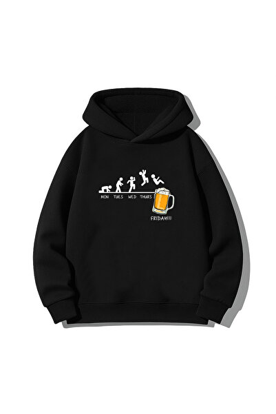 MODA سويت شيرت بقلنسوة أسود اللون مطبوع عليه بيرة بير للبالغين
