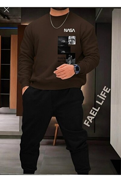 FAEL LİFE طقم ملابس رياضية للجنسين بتصميم ناسا، قطعة علوية وسفلية بقصة واسعة