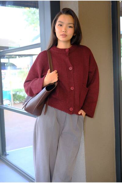 HEQA Alpaca Short Cardigan Burgundy