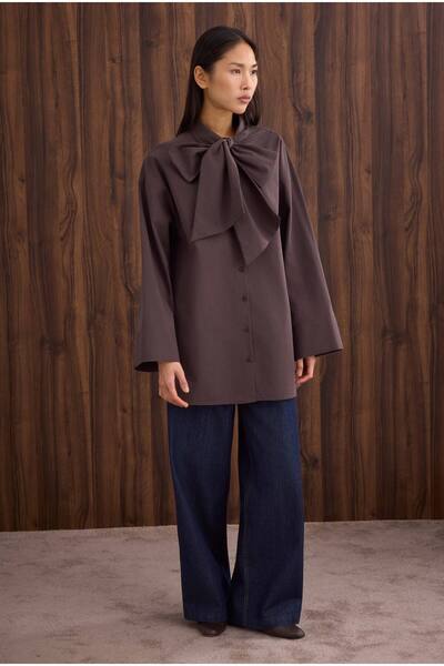 HEQA Bow Detailed Shirt Bitter Brown