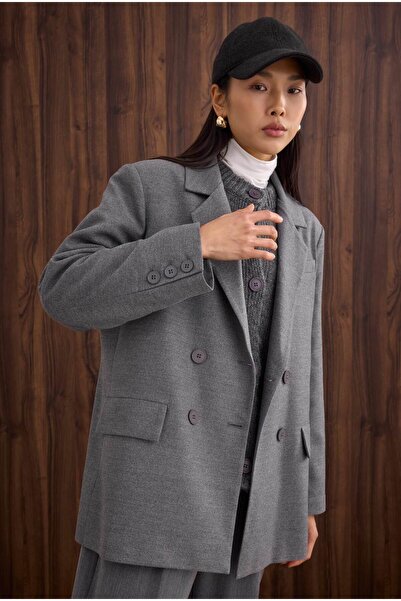 HEQA İnce Kaşe K Double-Breasted Jacket Anthracite