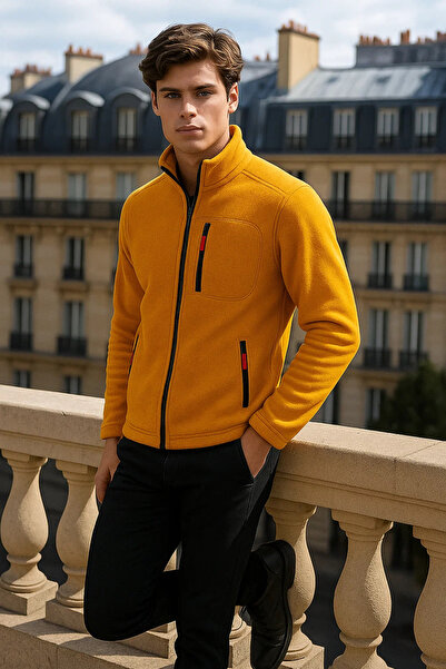 COMBİNE MİCHAİL Men's Zippered Casual Mustard 3-Piece Sweatshirt