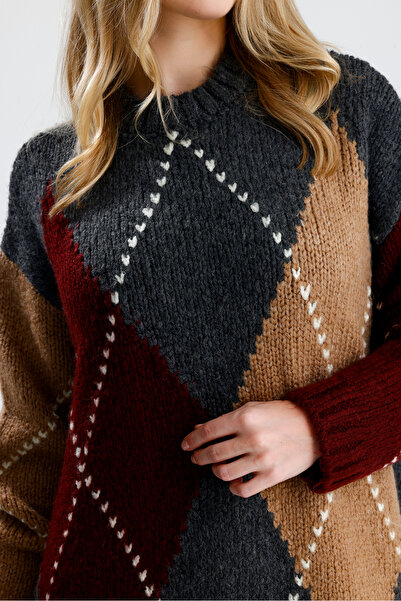 Figo guler rotund Pulover pentru femei cu model Baklava