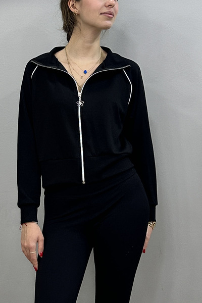 Tam Moda Modal Kumaş Fermuarlı Kolları Şeritli Eşofman Üstü