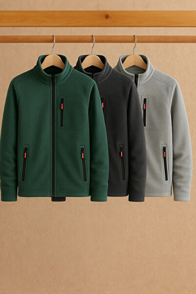 COMBİNE MİCHAİL Men's Winter Zippered Comfortable 3-Piece Sweatshirt