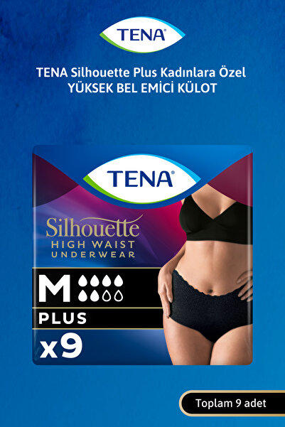 TENA Silhouette Plus Kadınlara Özel Yüksek Bel Emici Külot Siyah M 9'lu 1 Pak...