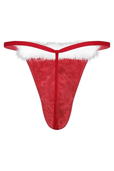 MadyaButik Men's New Year Velvet Santa Claus Beard Detailed Thong New Year Santa Claus Gift Men's Thong Model