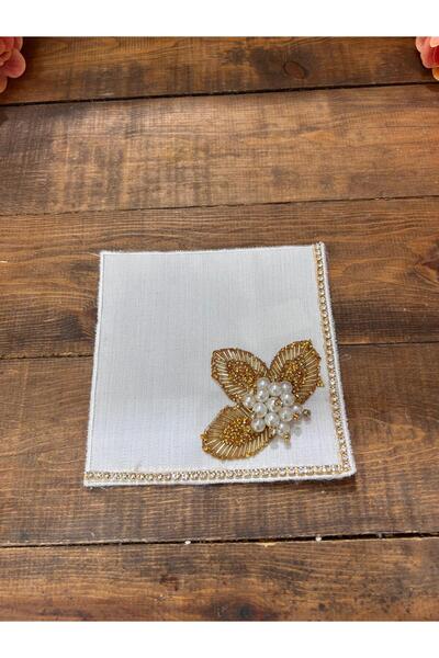 Bahar Home Embroidered Presentation Napkin with Brooch at the Corner