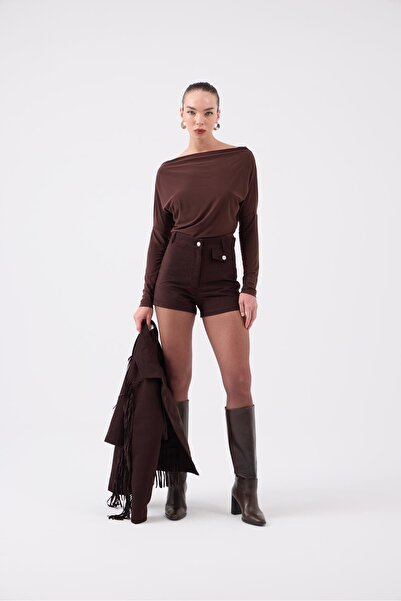 HOLLY LOLLY High Waist Mini Valeri Suede Shorts Brown