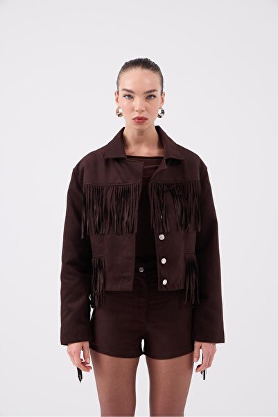 HOLLY LOLLY Tassel Detailed Valeri Suede Jacket Brown